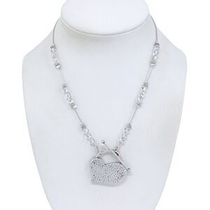 Vintage Sterling Silver 925 Crystal Beaded Heart Pendant Toggle Necklace 16"
